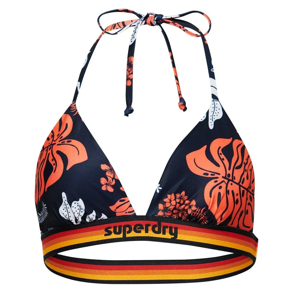 5059726510725 - - Vintage-Bikinioberteil mit Logo und Hibiskus-Muster in knalligem Koralle Kombiteil-Orange