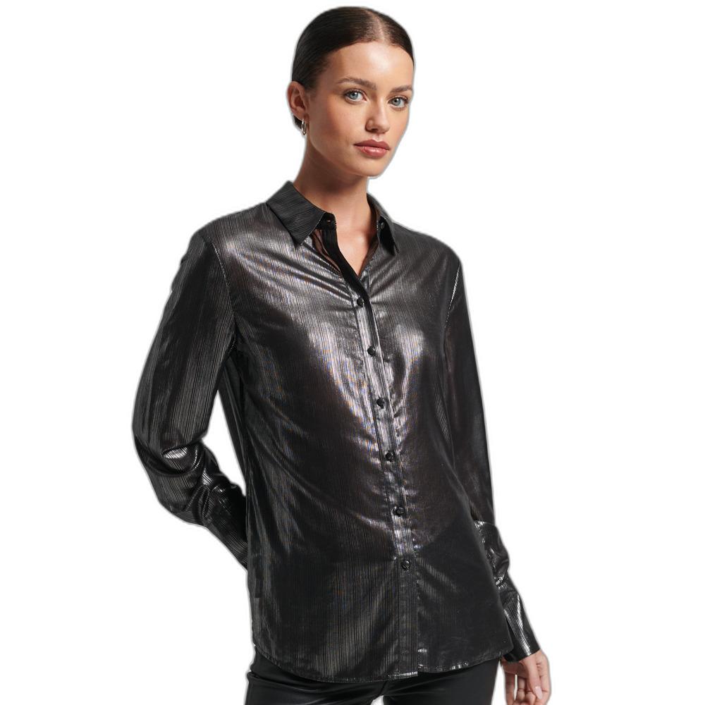 5059726120177 - Damen Glitzerndes Lurex-Hemd Schwarz - Größe 36