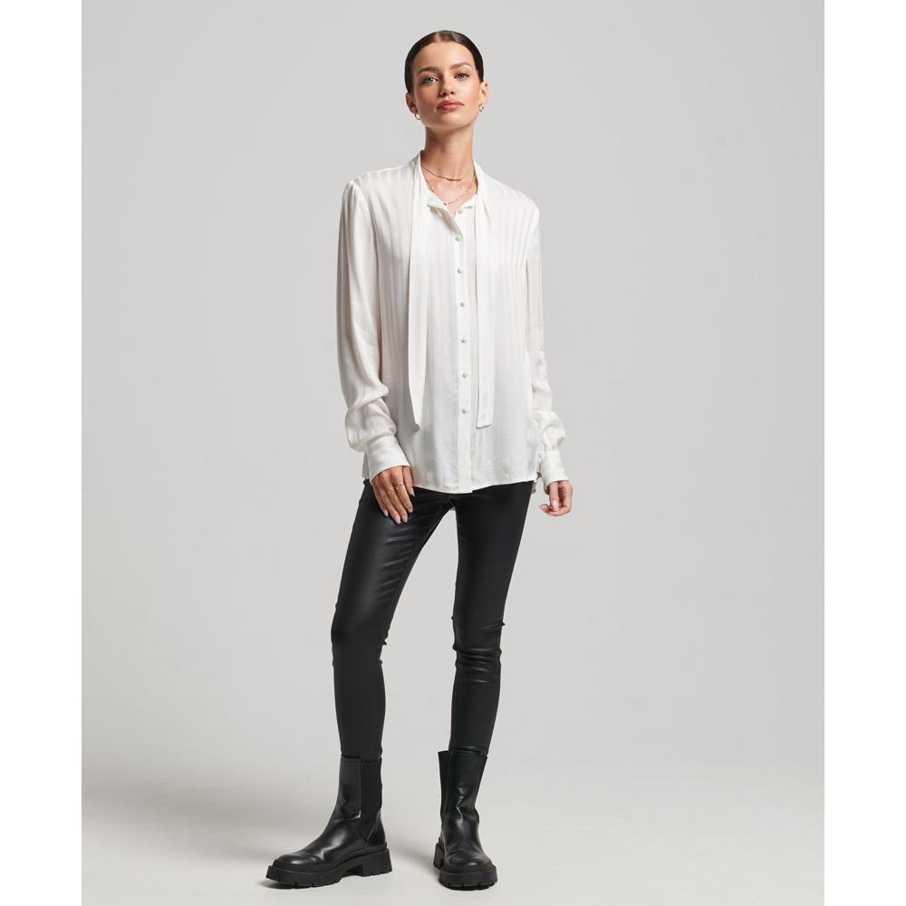 5059726026158 - Damen Langärmeliges Studios Hemd mit Bindeband Weiß - Größe 40