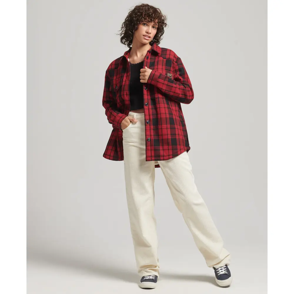 5059726026219 - Womens Kariertes Flanellhemd mit Teddyfell Rot - Größe 38