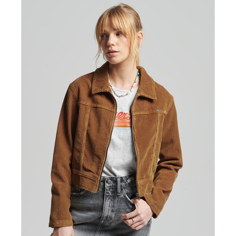 5057847749765 - Womens Verkürzte Vintage Cordjacke Braun - Größe 42