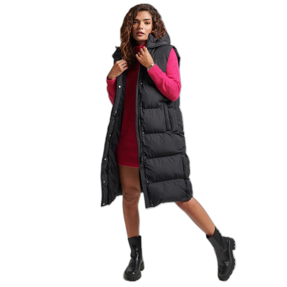 5059726258757 - Womens Lange Steppweste mit Kapuze Schwarz - Größe 38