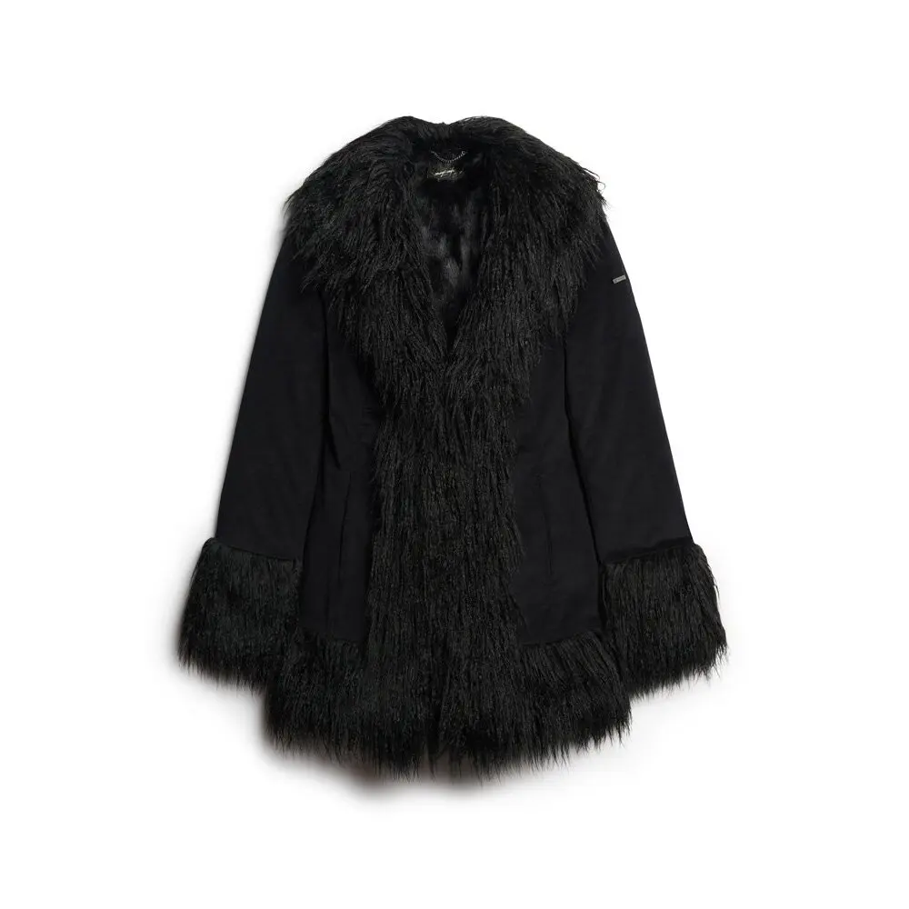 5059726360917 - Womens Afghanischer Mantel mit Kunstfellfutter Schwarz - Größe 36