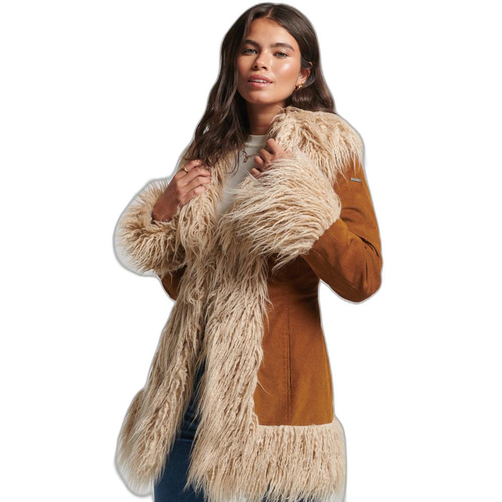 5059726360986 - Damen Afghanischer Mantel mit Kunstfellfutter Braun - Größe 36