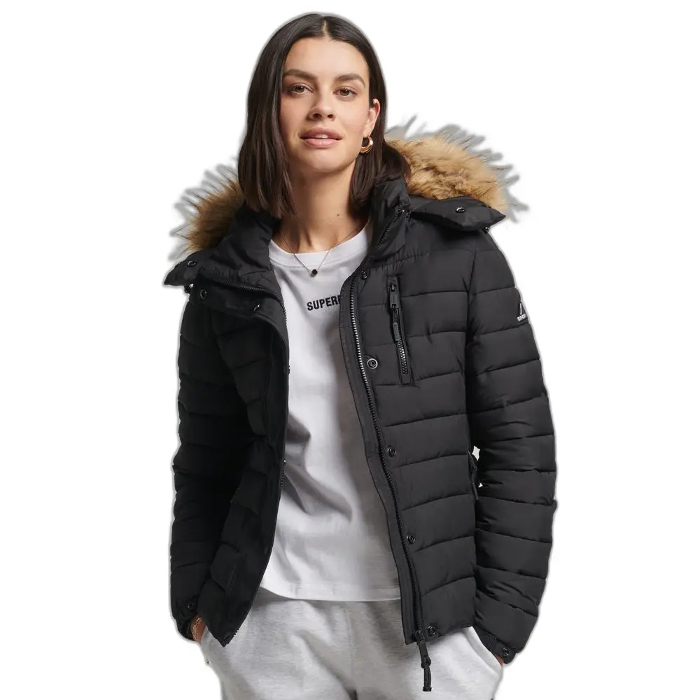 5059726316976 - Womens Kurze Pufferjacke mit Kapuze und Kunstfellbesatz Schwarz - Größe 40