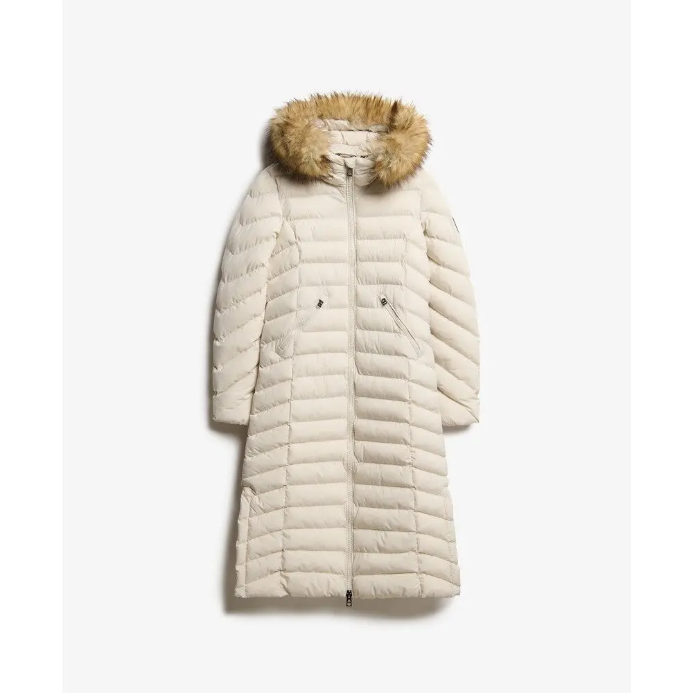 5063068374433 - Lange Steppjacke mit Kapuze aus Kunstfell für Damen Fuji