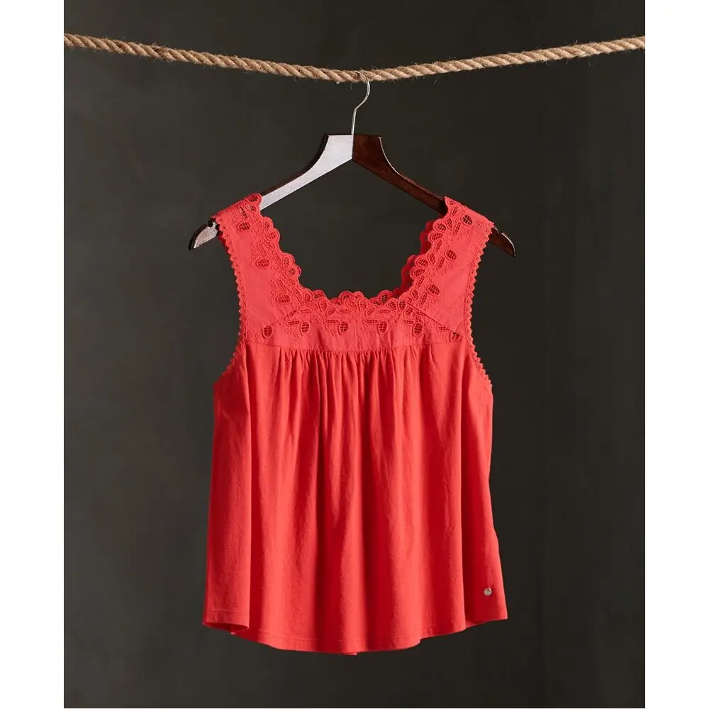 5059046063611 - Damen Gewebtes Tanktop mit Besatz Rot - Größe 34