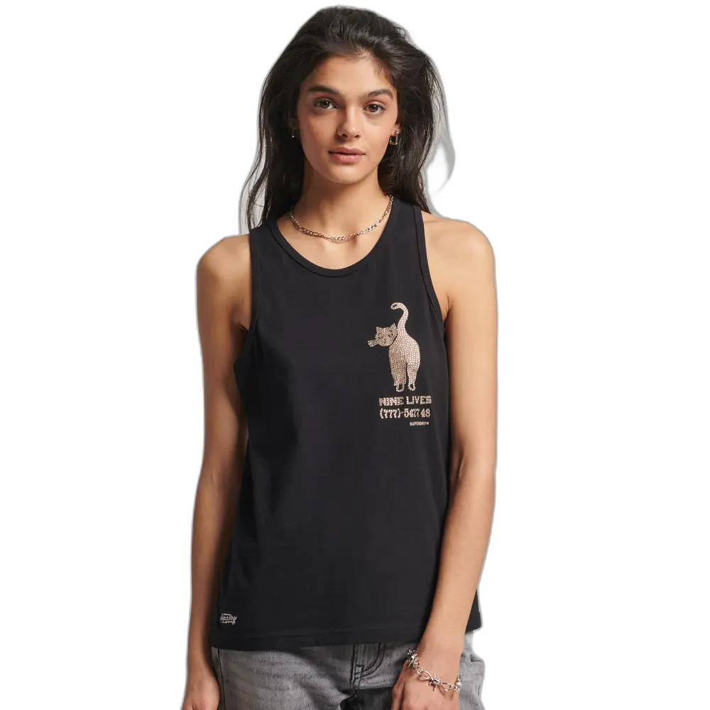 5057847670021 - Damen Vintage Crossing Lines Tanktop Schwarz - Größe 40