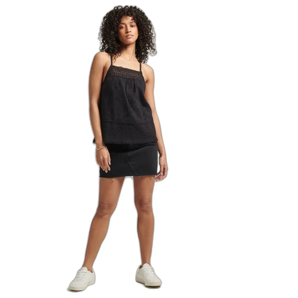 5057847673947 - Womens Vintage Trägeroberteil mit Gewebter Spitze Schwarz - Größe 40