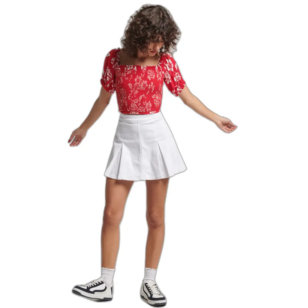 5057847839459 - Womens Gesmoktes Vintage Ecovero Kurztop Rot - Größe 40