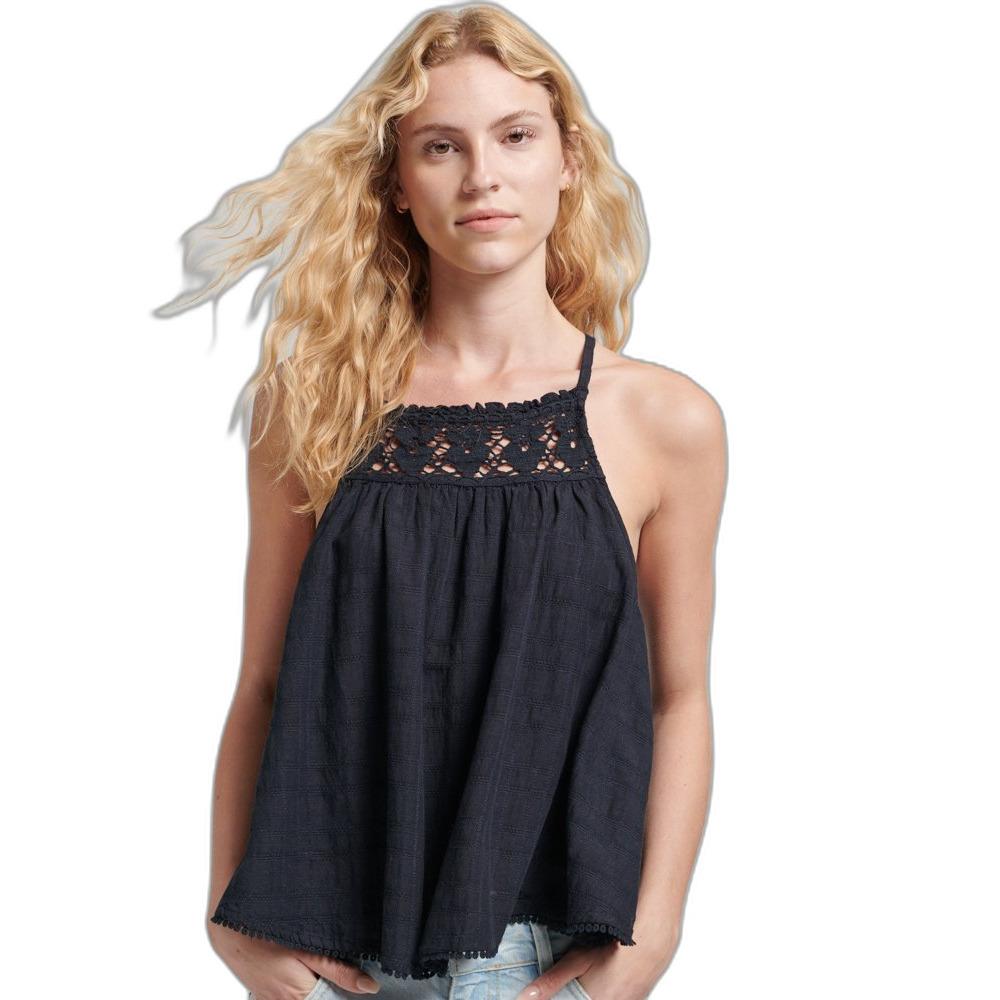 5059726517618 - Damen Vintage Träger-Oberteil mit Nackenträger Marineblau - Größe 40