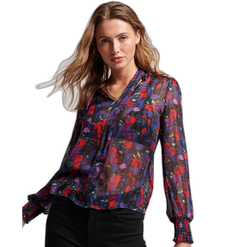 5059726521097 - Womens Damen Marineblau und Rot Studios Chiffon-Oberteil Bedruckt Größe 36 - Größe 36