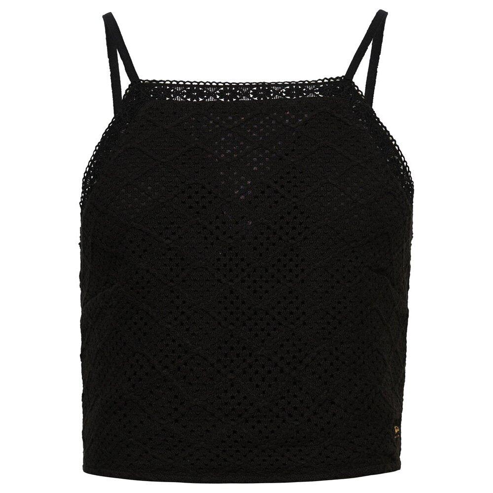 5059726420949 - Damen Kurzes Vintage-Häkeltop Schwarz - Größe 34