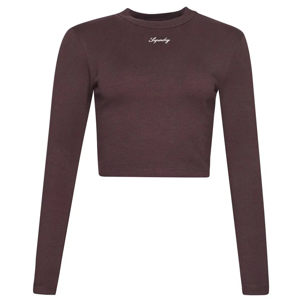 5059726851170 - - Geripptes langärmliges und figurbetontes Oberteil in dunklem Eichenbraun mit Stickerei-Brown