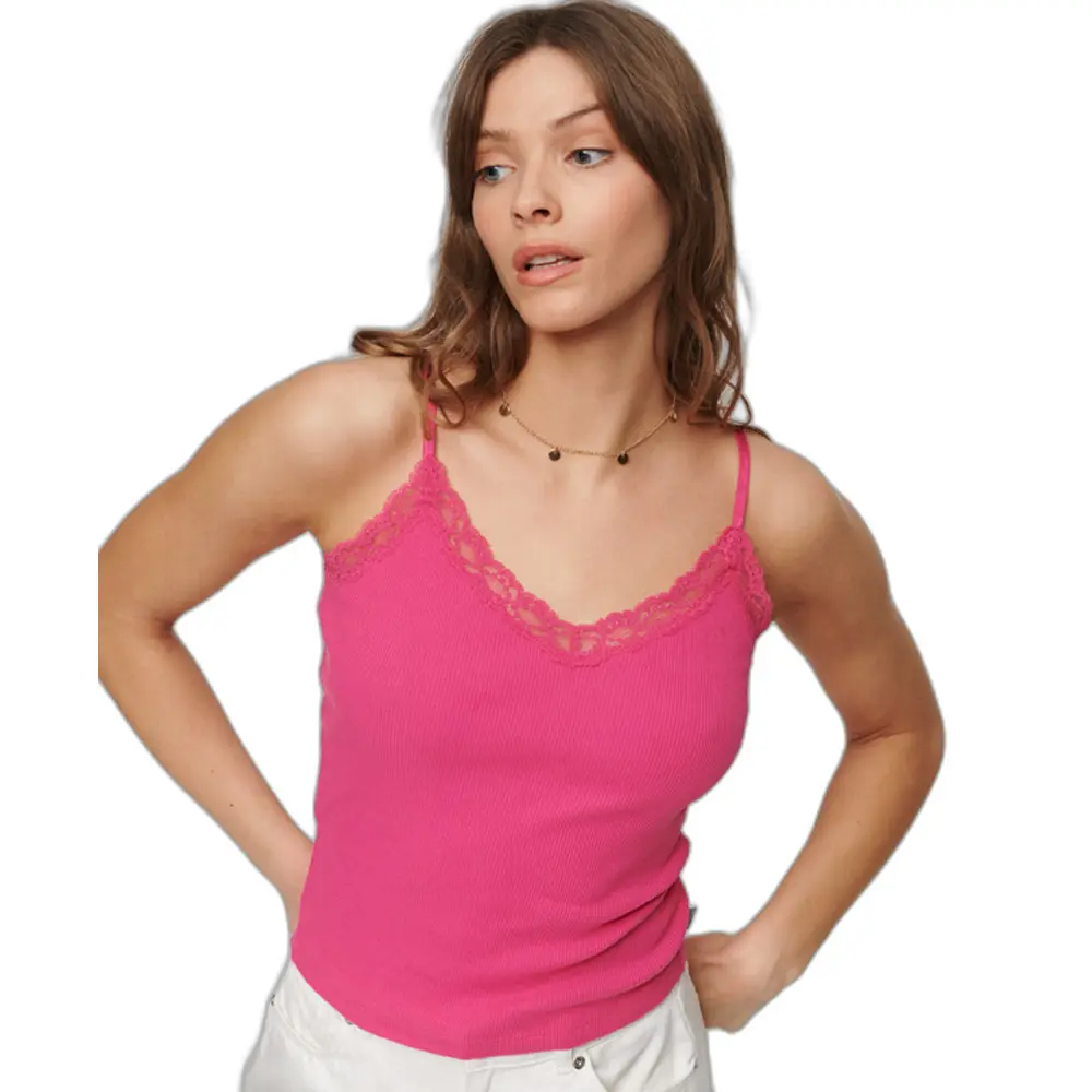 5059726788384 - Geripptes Camisole-Top aus Bio-Baumwolle mit Spitzeneinfassung Frau Essential
