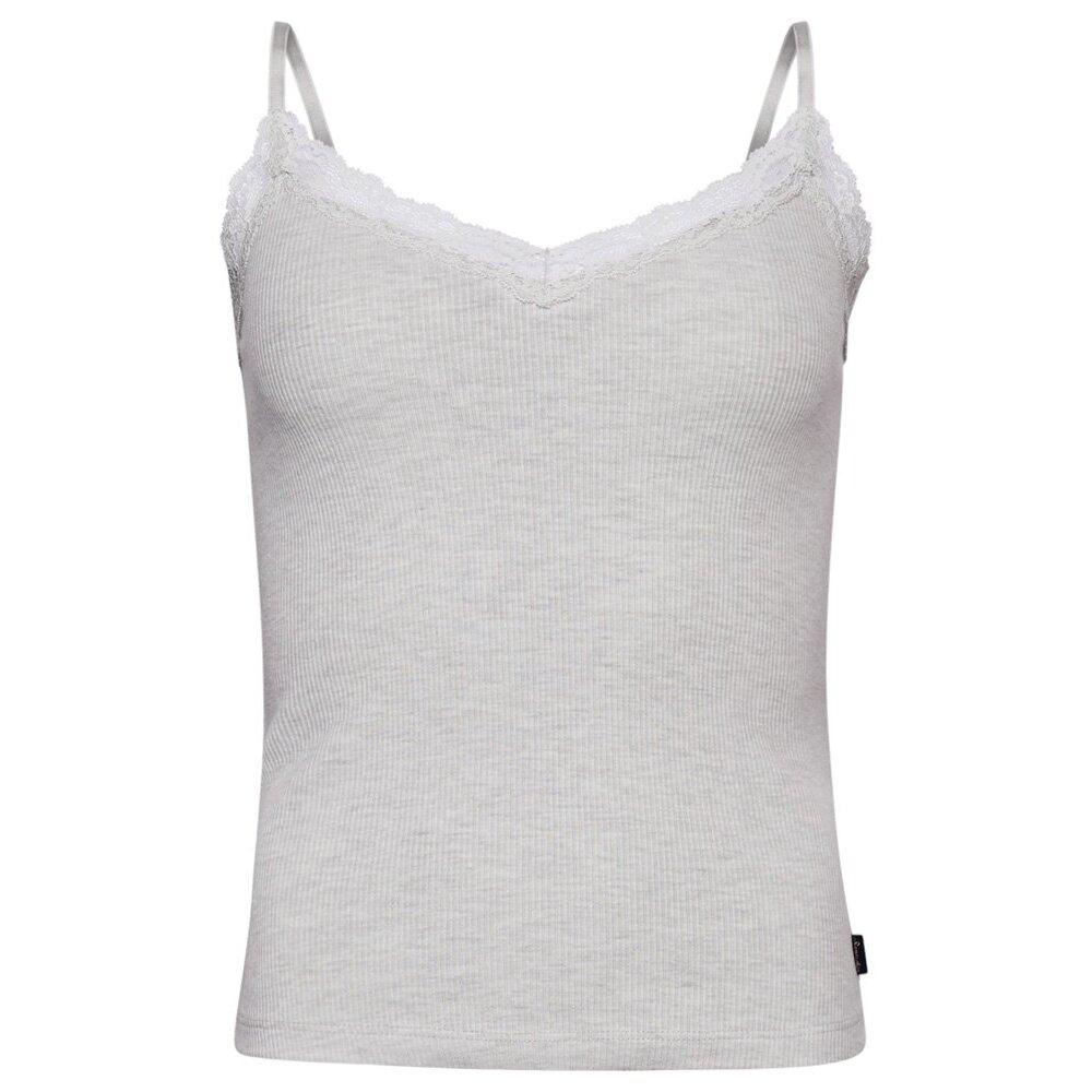 5059726853129 - Damen Geripptes Essential Trägertop mit Spitze aus Bio-Baumwolle Hellgrau - Größe XS S