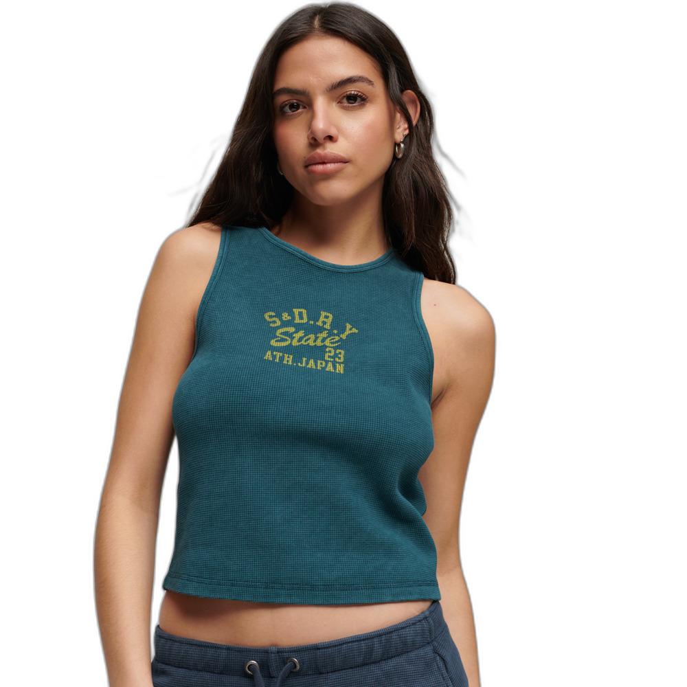 5059726993528 - Damen Athletic Essential Tanktop mit Waffelmuster Grün - Größe 40