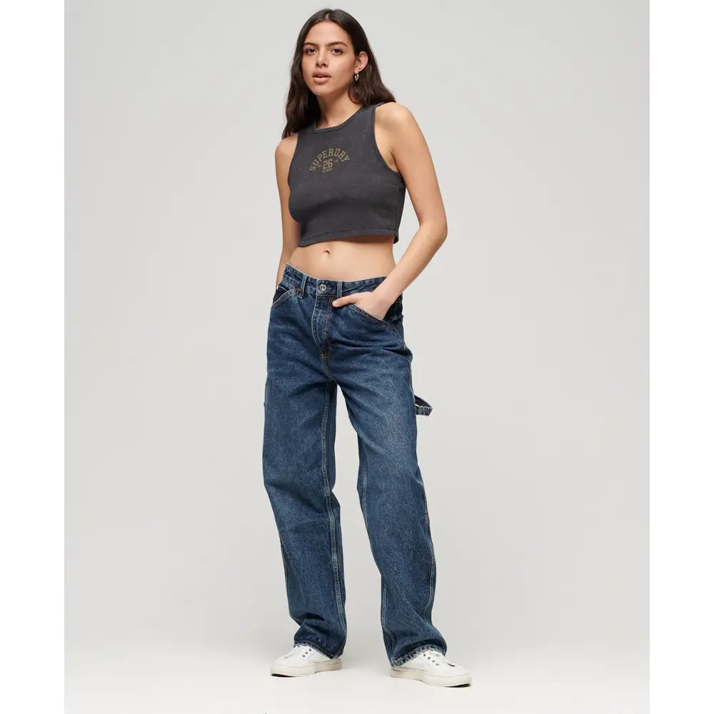 5063068008925 - Womens Kurz Geschnittenes Athletic Essentials Tanktop mit Waffelmuster Dunkelgrau - Größe 42