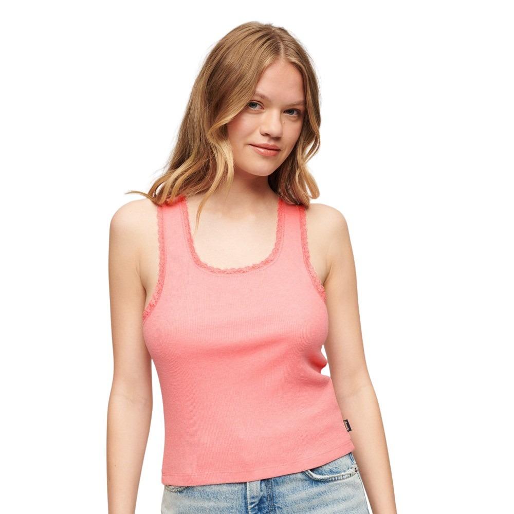 5059726997328 - Damen Vintage Trägertop aus Bio-Baumwolle mit Spitzenbesatz Pink - Größe S M
