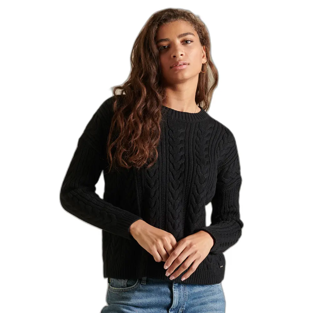 5059046569724 - Womens Rundhalspullover mit Zopfmuster und überschnittenen Schultern Schwarz - Größe 38