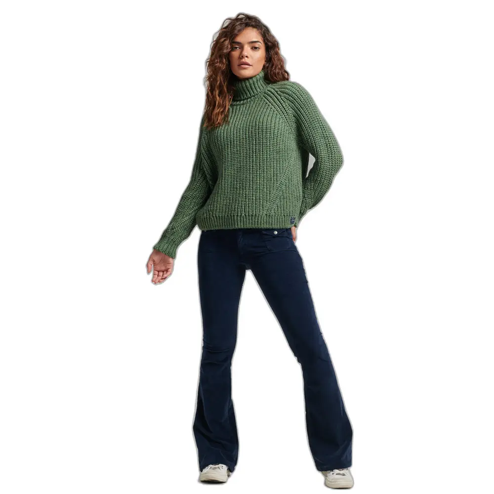 5059726617165 - Womens Lässiger Strickpullover mit Rollkragen und Ziernaht Grün - Größe 42