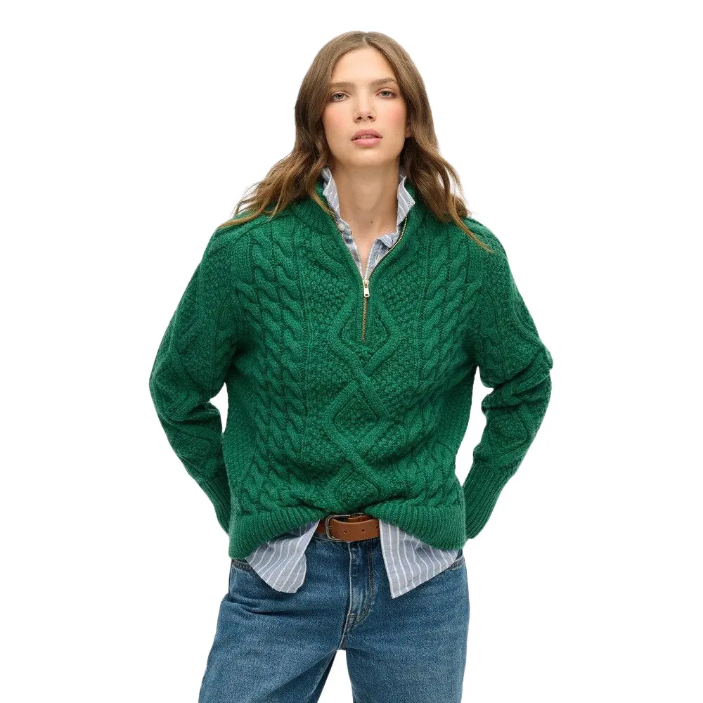 5063068698959 - Damen Drehstrick-Pullover mit Reißverschluss Aran