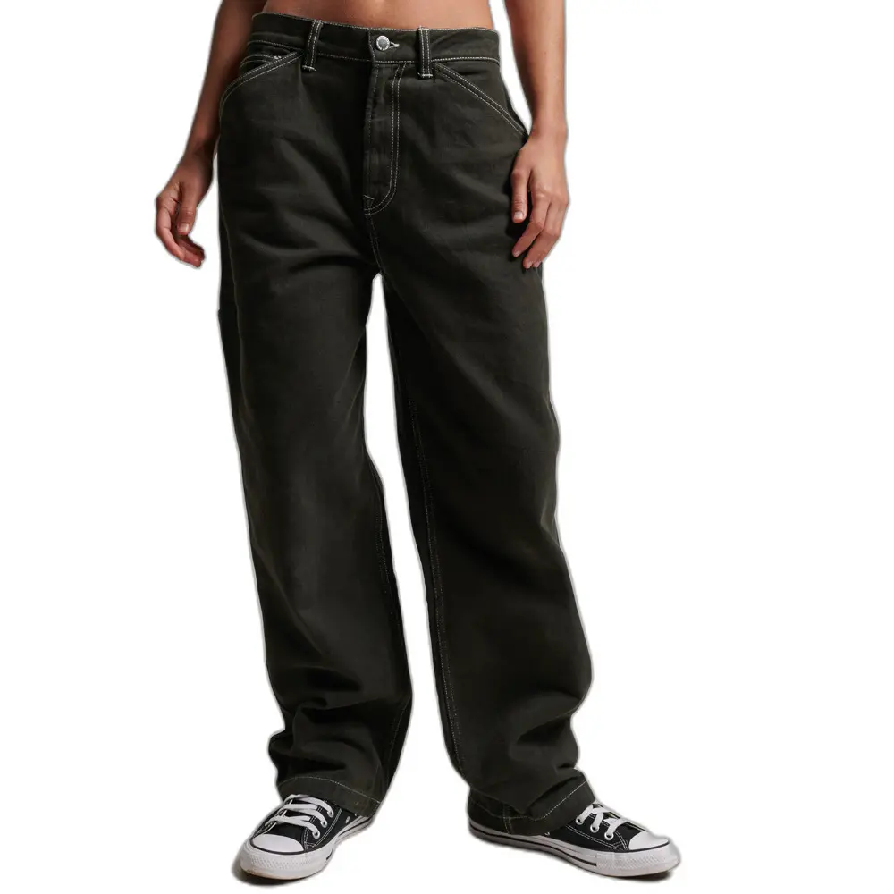 5059726771294 - Damen Contrast Carpenter Hose Grün - Größe 30 32