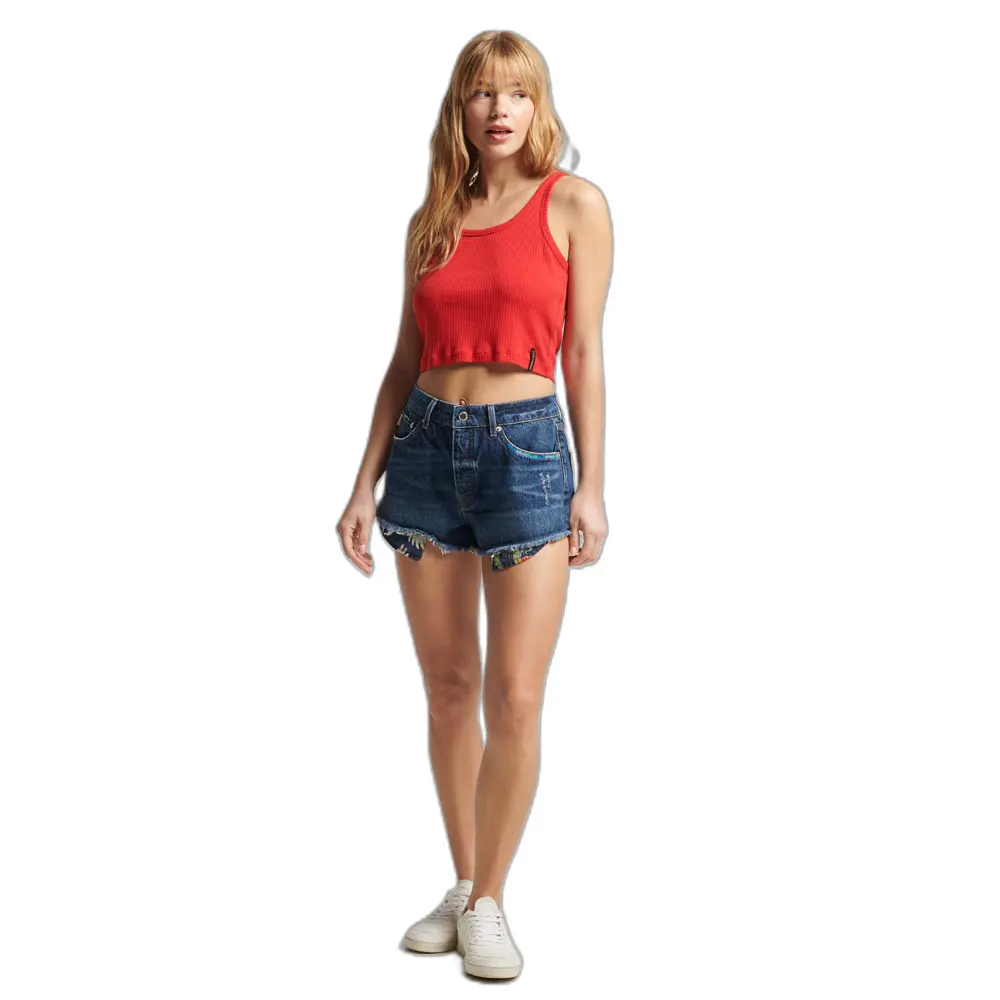 5057847691163 - Womens Abgeschnittene Vintage Shorts mit Hohem Bund Blau - Größe 36
