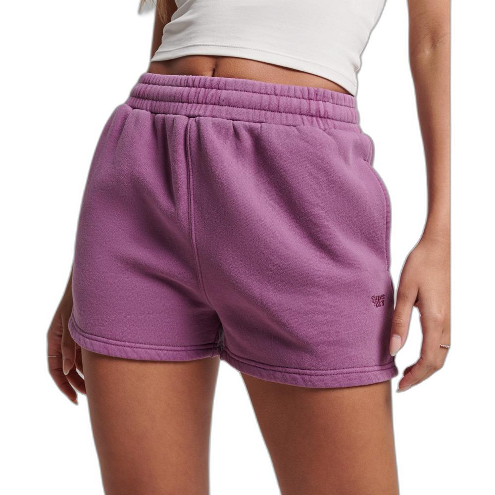 5059726565848 - Womens Damen Lila Sweatshorts in Vintage-Waschung Bestickt Größe 36 - Größe 36