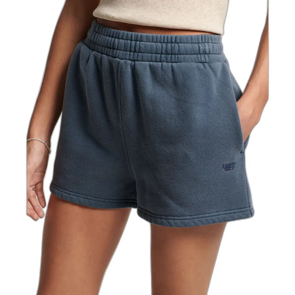 5059726532871 - Womens Damen Marineblau Sweatshorts in Vintage-Waschung Bestickt Größe 40 - Größe 40