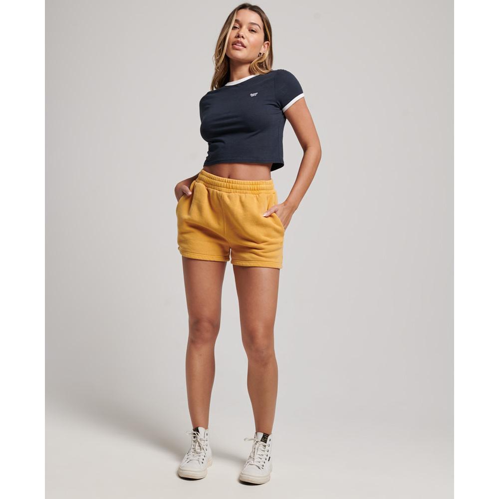 5059726532994 - Womens Damen Gelb Sweatshorts in Vintage-Waschung Bestickt Größe 40 - Größe 40