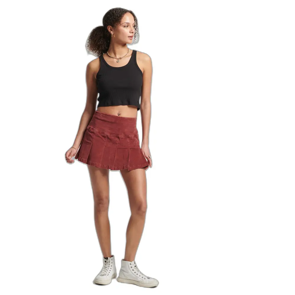 5059726284329 - Womens Plissierter Vintage Minirock aus Cord Rot - Größe 44