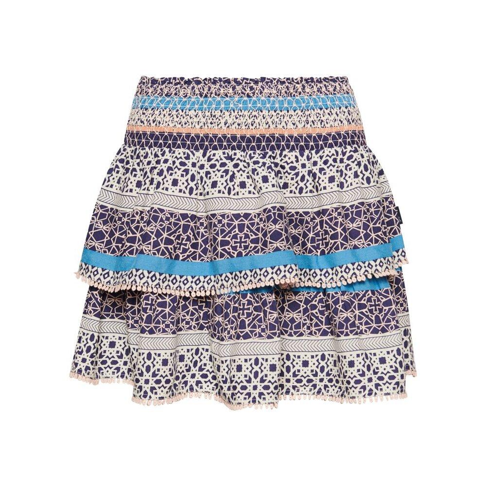 5059726533724 - Damen Blau und Weiß Gestufter Vintage Minirock Bedruckt Größe 42 - Größe 42