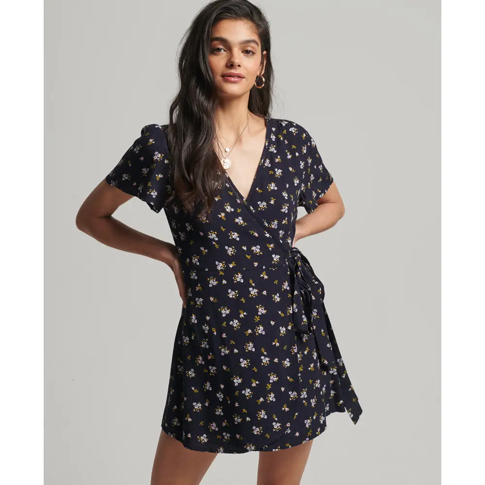 5057847698780 - Womens Vintage Minikleid in Wickeloptik Marineblau - Größe 44