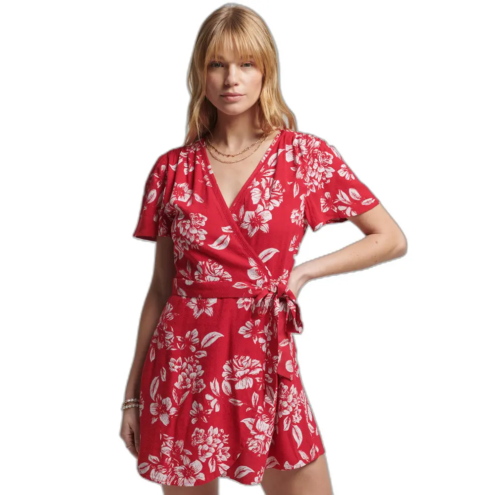 5057847698834 - Damen Vintage Minikleid in Wickeloptik Rot - Größe 40