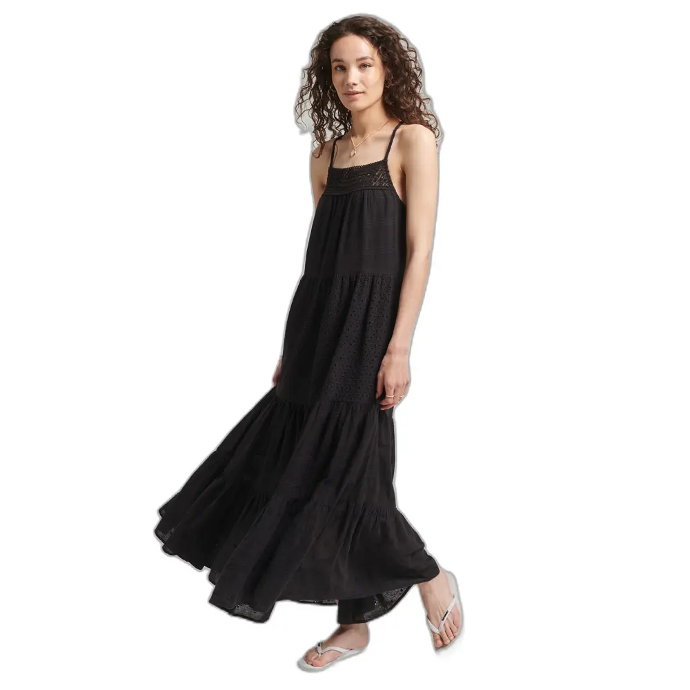 5057847700940 - Womens Vintage Maxi-Trägerkleid mit Spitze Schwarz - Größe 42