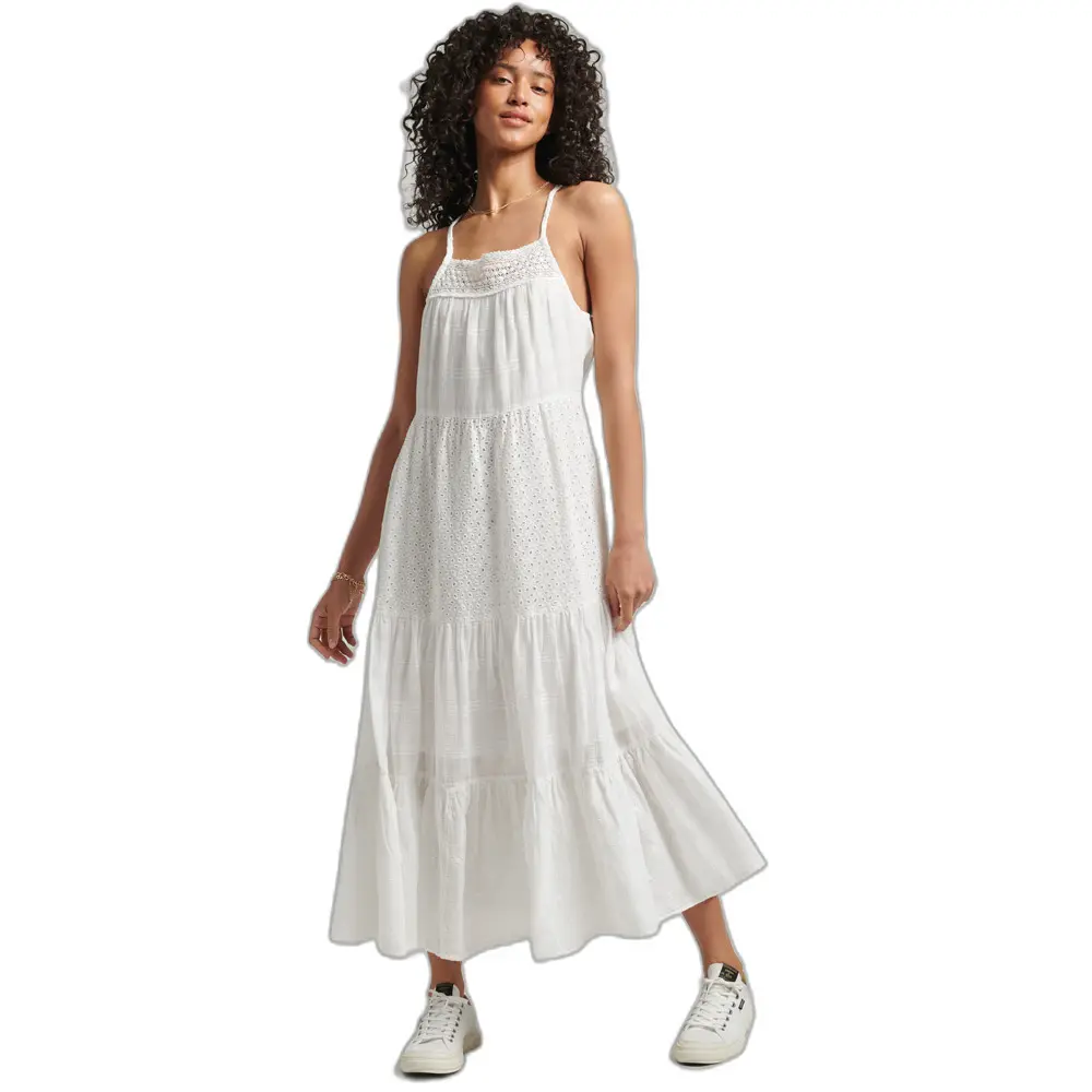 5057847701091 - Womens Vintage Maxi-Trägerkleid mit Spitze Weiß - Größe 44