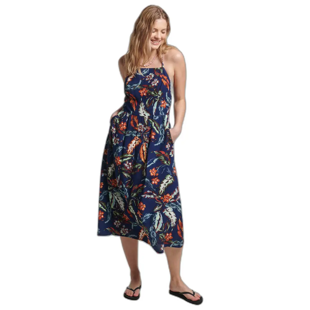 5057847702111 - Womens Maxi-Trägerkleid im Vintage-Look Dunkelblau - Größe 38