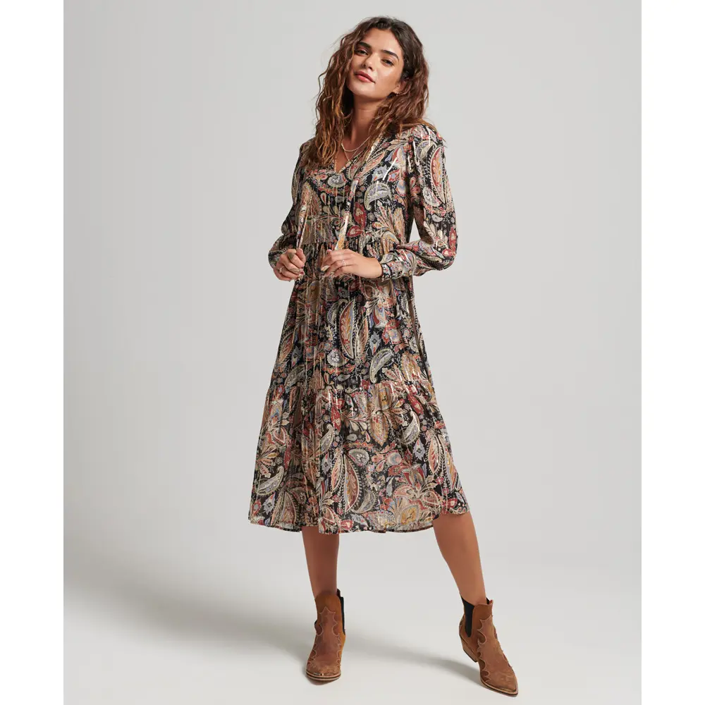 5059726130428 - Womens Studios Gestuftes Midikleid Hellbraun - Größe 36