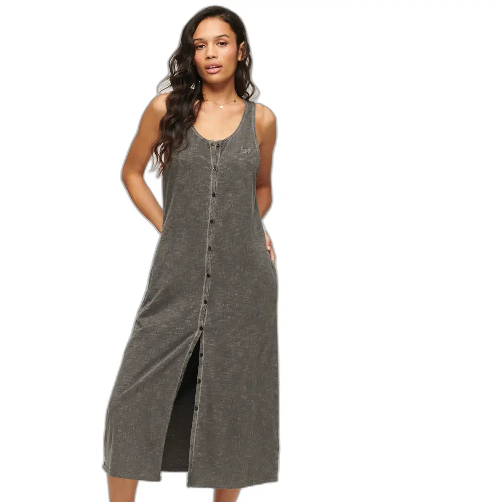 5059726641511 - Damen Vintage Jersey-Midikleid mit Knöpfen Dunkelgrau - Größe 36