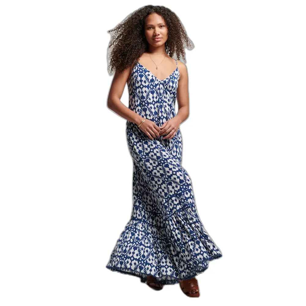 5059726426125 - Damen Langes Trägerkleid Blau Weiß - Größe 36