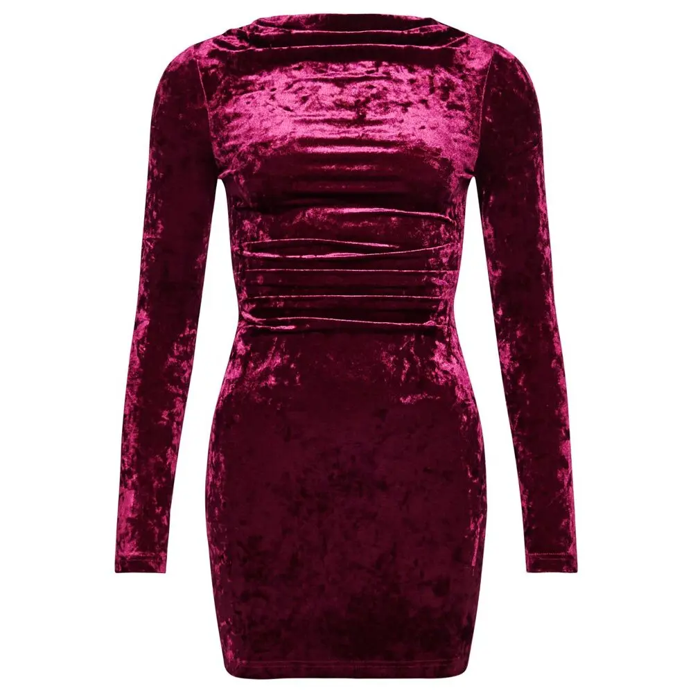 5059726601904 - Womens Langärmeliges Minikleid aus Samt Pink - Größe 36