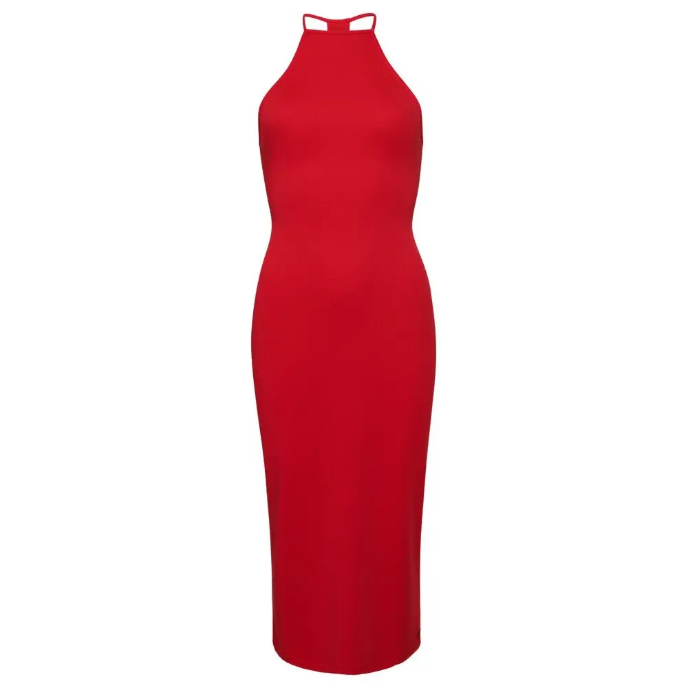 5059726775117 - Damen Rot Jersey-Midikleid mit T-Rückenausschnitt Größe 38 - Größe 38