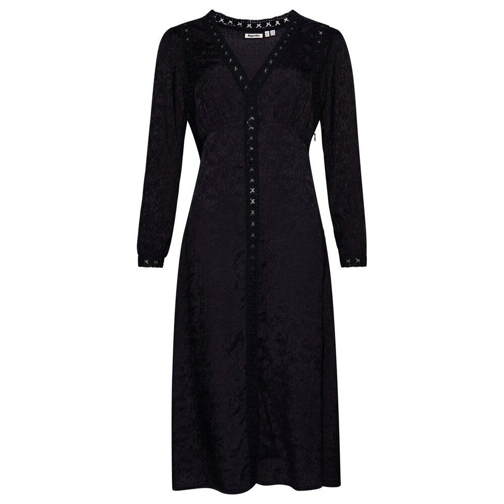 5059726923877 - Damen Midikleid mit Spitzenbesatz Schwarz - Größe 38