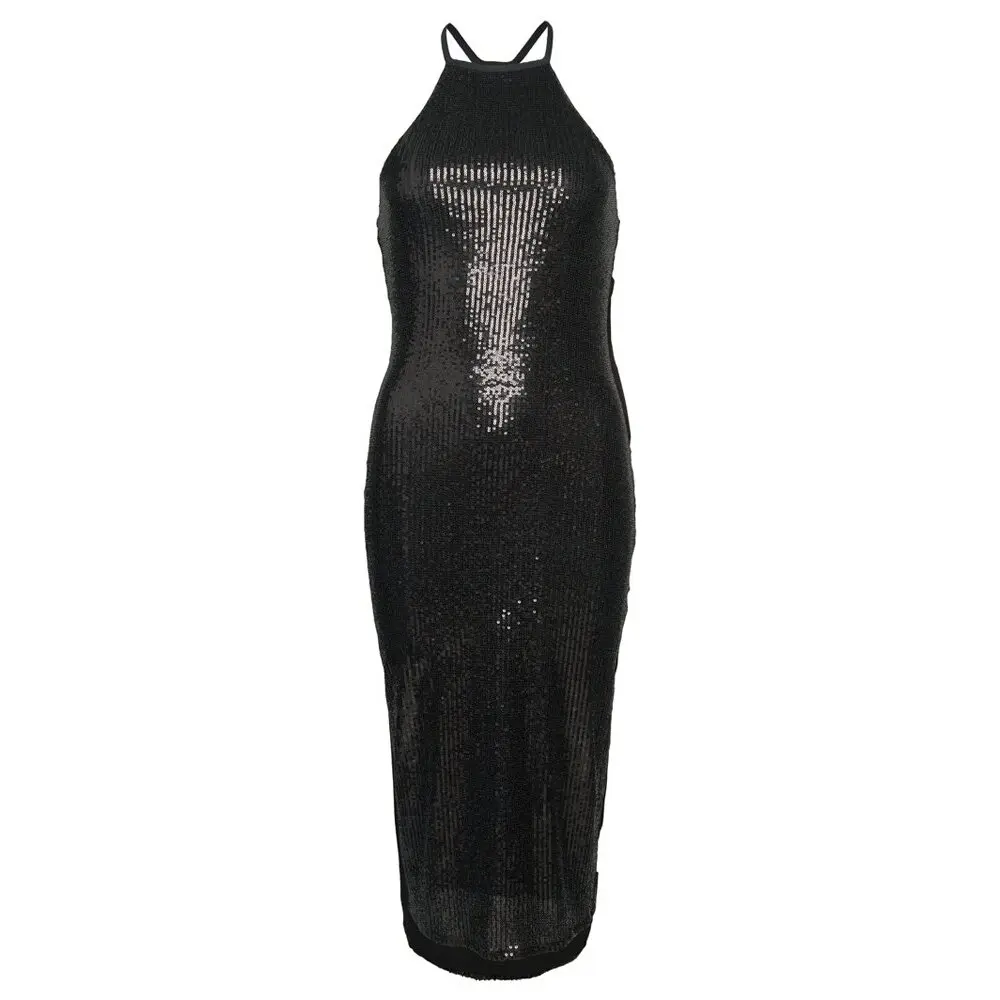 Vestito in paillettes di media lunghezza con schiena a ragno da donna