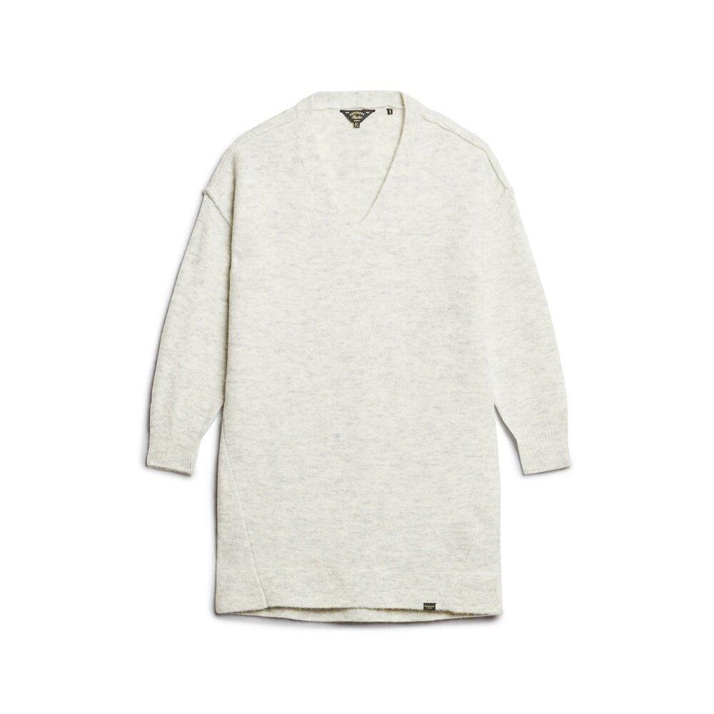 5059726996239 - Damen Strickpulloverkleid mit V-Ausschnitt Hellgrau - Größe 42