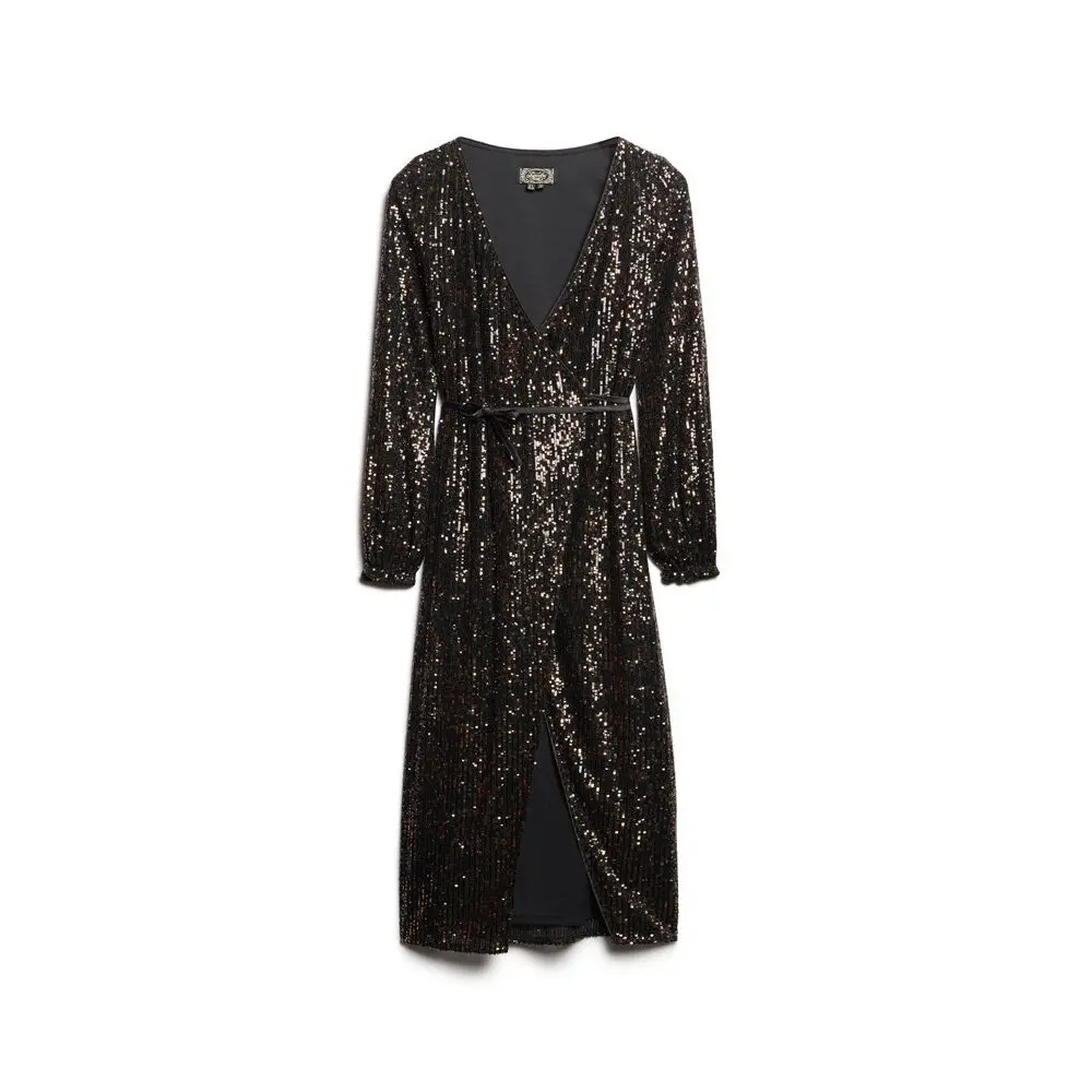 Wrap dress lungo da donna in paillettes