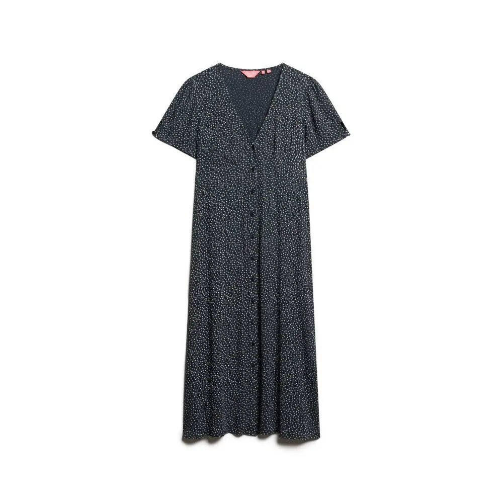 5063068422493 - Knielanges bedrucktes Damenkleid mit Knöpfen Superdry 5063068422493 - Knielanges bedrucktes Damenkleid mit Knöpfen Superdry