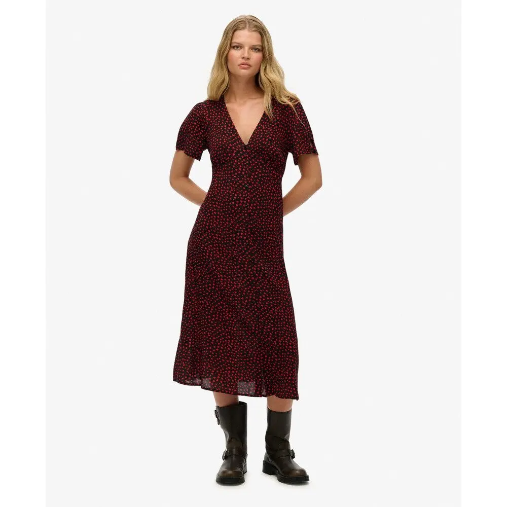 5063068913281 - Knielanges bedrucktes Damenkleid mit Knöpfen Superdry