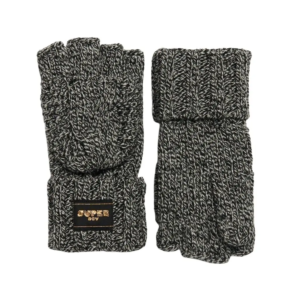 5063068010751 - - Strickhandschuhe in meliertem Schwarz mit Zopfmuster